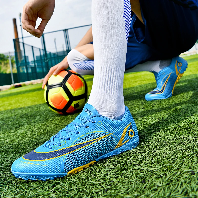 Outdoor Adult Professional Men Soccer Shoes Long Spikes TF/FG High Ankle Kids Football Boots Non-slip Training Match Sneakers