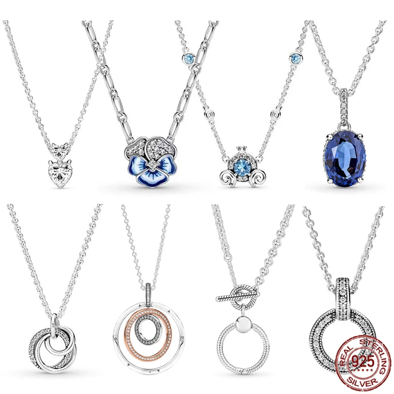 

New Shiny Heart Pumpkin Car Double Circle Necklace 925 Sterling Silver Elegant Necklace Fit Original Pando Pendant DIY Jewelry