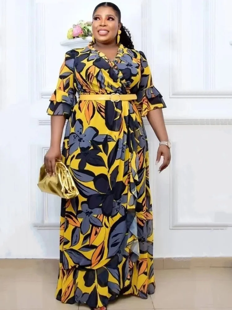 Plus Size African Dresses for Women New Elegant Birthday Dress with Sleeves Long Maxi Dress Casual Wholesale 3xl 4xl 5xl 6xl