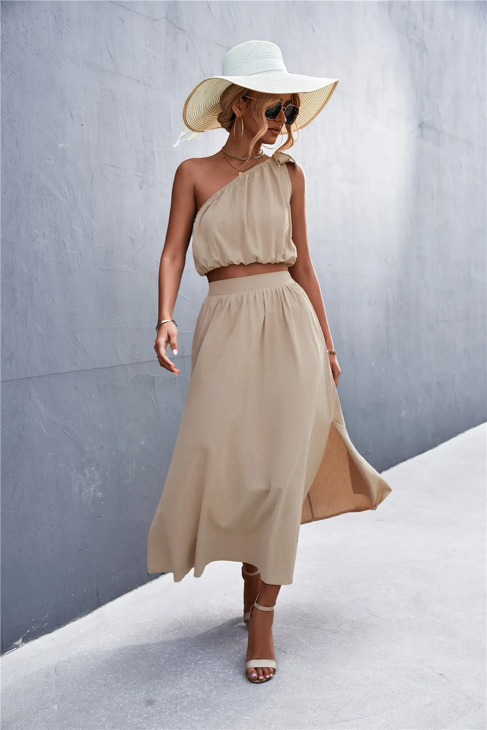 

Summer Beach Two Piece Set For Women Sleeveless Sexy Tank Tops + Long Skirt Design Beach Suit Holiday Elastic Waist Set Outfits