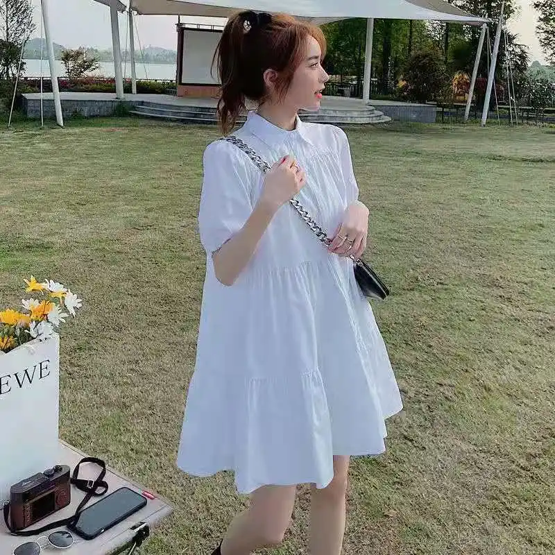 

Women Summer Dress White Black Chiffon Short Sleeve Beach Mini Casual Sundress Fashion Dress Woman Clothes