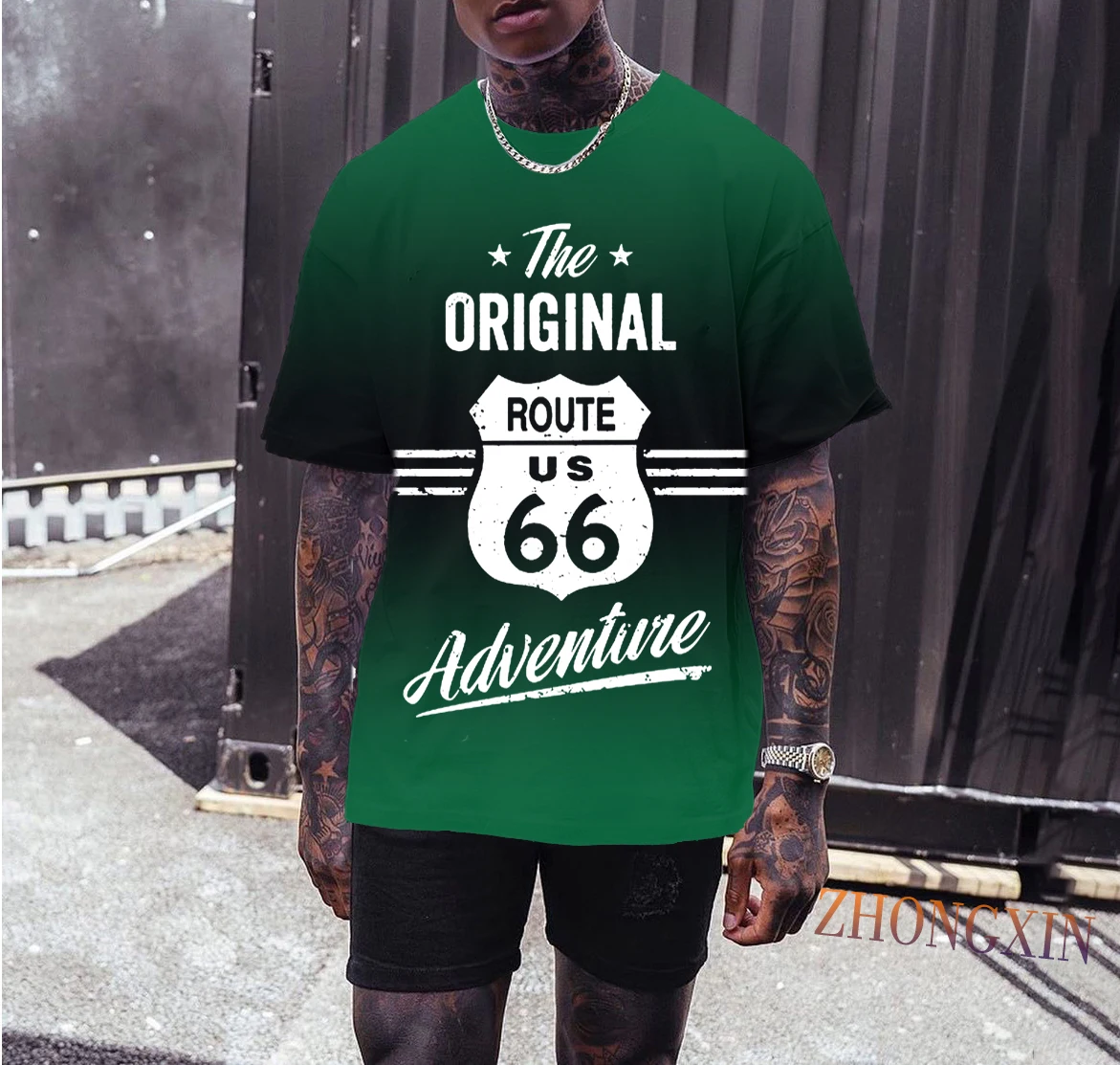 

Футболка мужская оверсайз с градиентом, модная рубашка с коротким рукавом и круглым вырезом, с принтом в стиле ретро, 66, лето