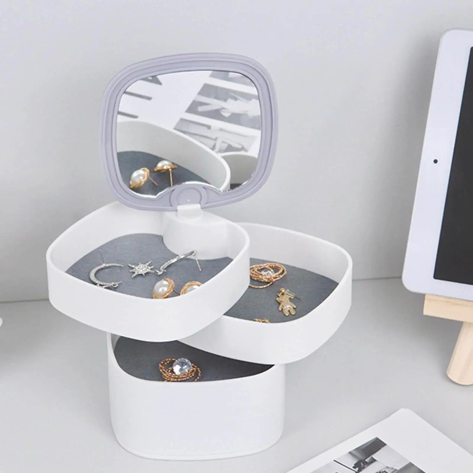 

Шкатулка-органайзер для ювелирных изделий, шкатулка с 4 уровнями вращения на 360 ° для хранения колец, ожерелий, браслетов