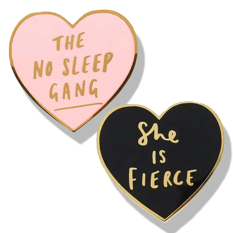 

Funny The No Sleep Gang Pink Heart Brooch Enamel Pin Brooches Metal Badges Lapel Pins Denim Jacket Jewelry Accessories Gifts