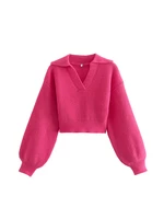 women fashion cropped knit sweater vintage lapel collar long sleeve female pullovers chic tops