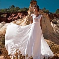 luojo a line wedding dress v neck white appliques lace bohemia short sleeves vestido de novia bride dresses robe mariee