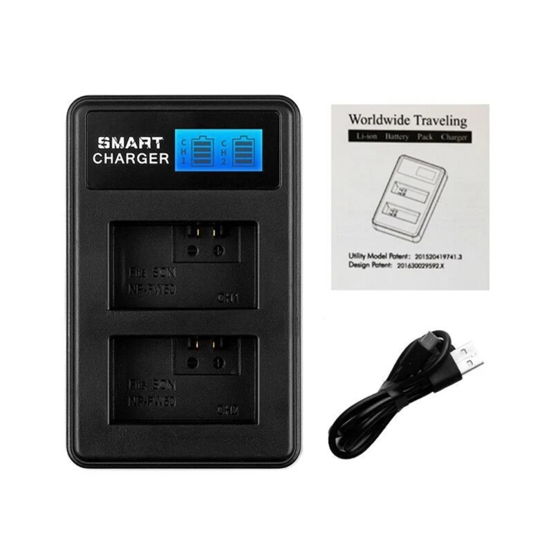 

Micro USB NP-FW50 Camera Dual with LED Screen Portable Charging Adapter for Home Office and Travel