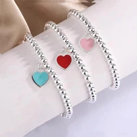 high quality 925 sterling silver heart pendant ladies bracelet love enamel fashion brand jewelry christmas luxury gift