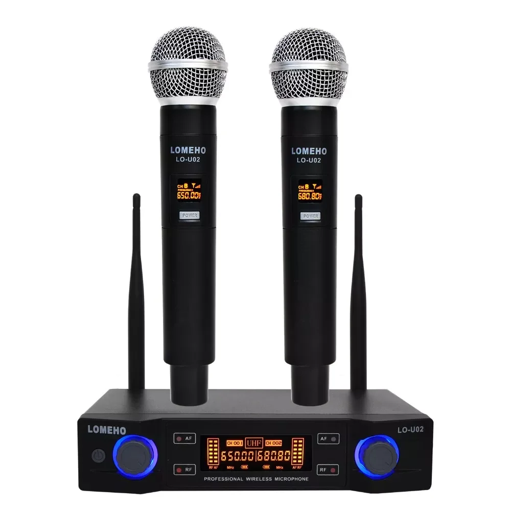

Двойной двухканальный портативный передатчик микрофона LO-U02 UHF, Профессиональная Беспроводная микрофонная система для караоке, УВЧ