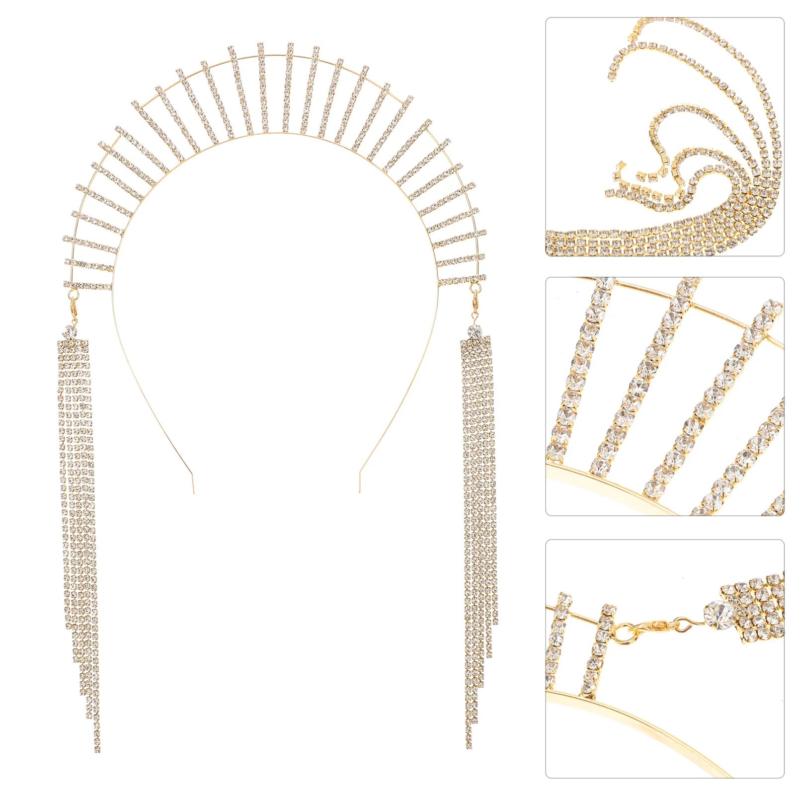 

Greece Rhinestone Headpiece Long Tassel Headband Women Chain Headgear Premium Iron Hair Hoop Headwear Accessories Miss