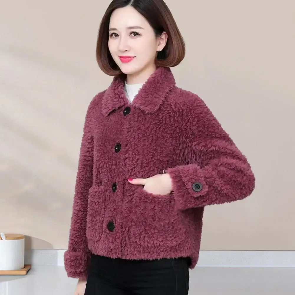 

Women Plush Coat Stylish Streetwear Lady Faux Cashmere Short Coat Long Sleeves Pockets Thickened Plush Women Casual Jacket