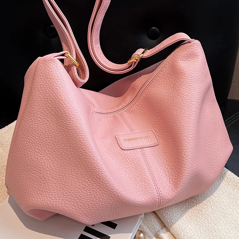 

Women's Pink Hobos Handbag Soft Pu Leather Large Female Shopper Tote Shoulder Bags Wide Strap Portable Ladies' Crossbody Bag Sac