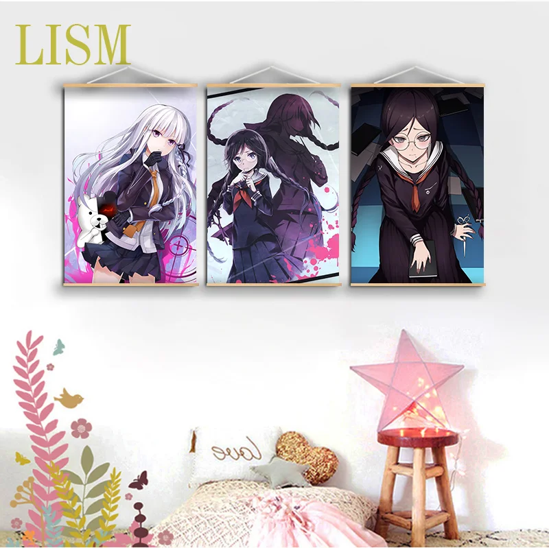 Danganronpa Fukawa Touko Anime Poster manga picture with solid wood hanging scroll for canvas painting |