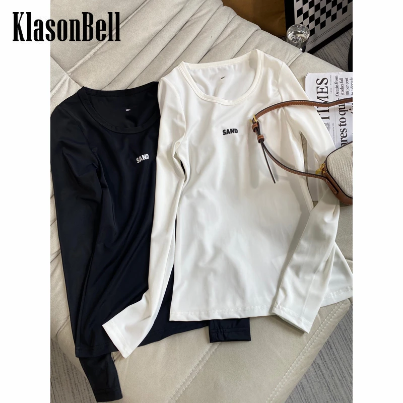 

8.23 KlasonBell Letter Print Slim Stretch Long Sleeve Casual T-Shirt Women
