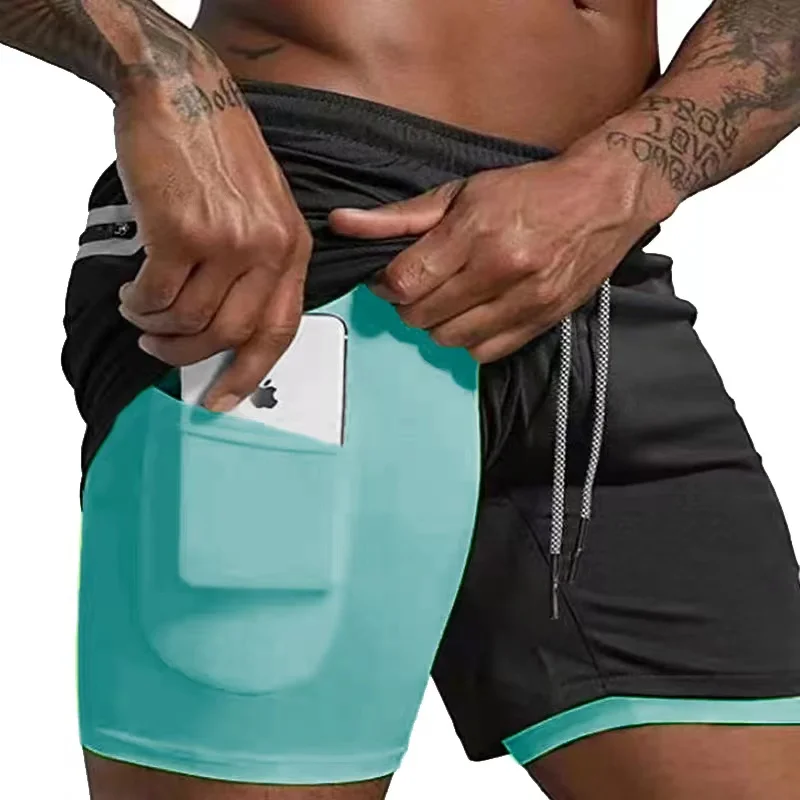 

2023 Men Running Shorts Summer Sportswear Double-deck Short Pant 2 In 1 Training Workout Clothing Male Gym Fitness Sport Shorts