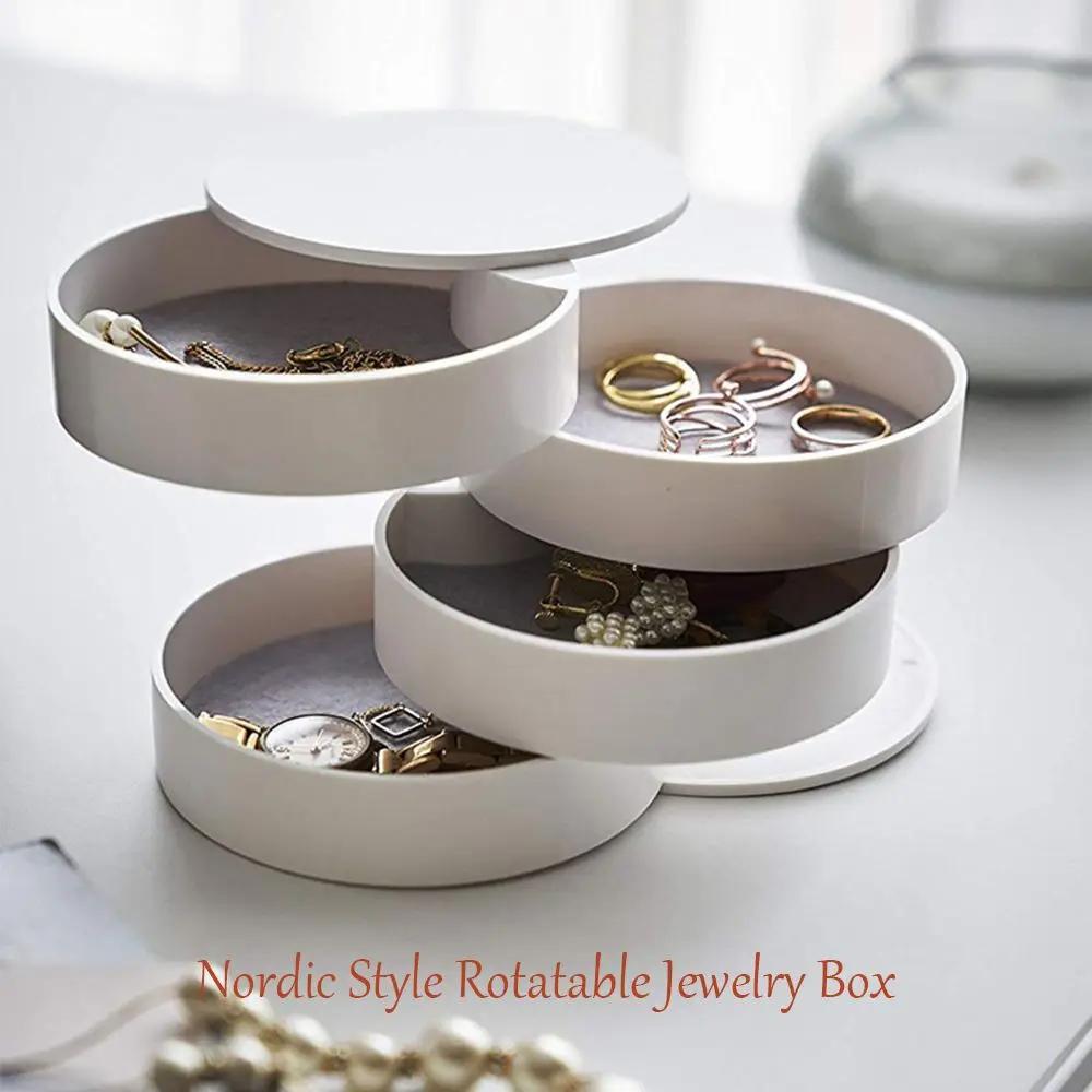 

Dust-proof Multilayer Jewelry Box Compartment Makeup Rack Ring Box Rotate Jewelry Boxes Earring Storage Storage Case