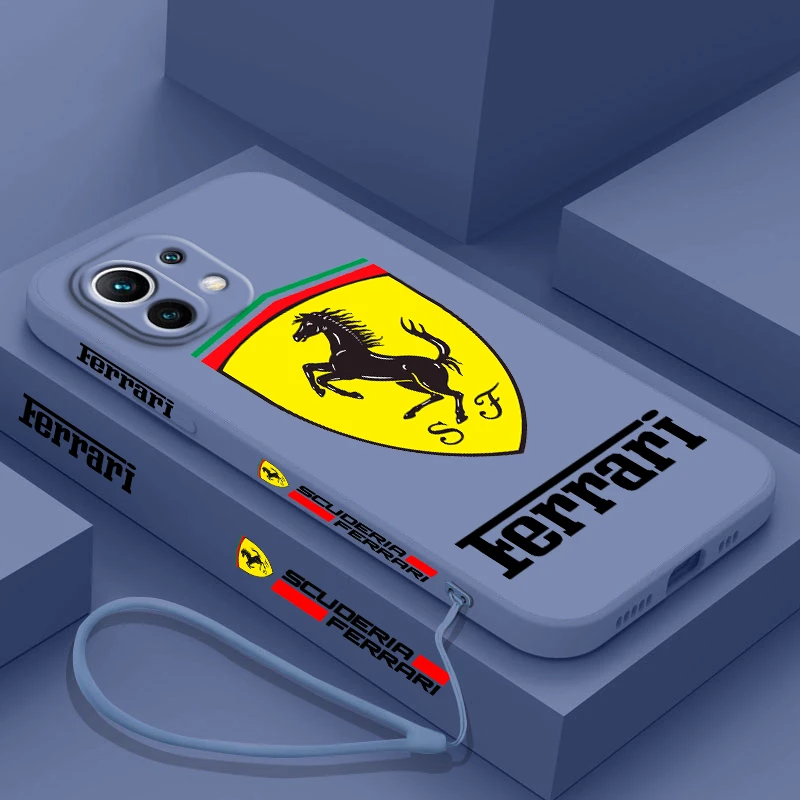 

Luxury Fashion Ferrari Logo For Xiaomi Poco X4 X3 F4 F3 NFC M5 M4 M3 GT S Pro 4G 5G Liquid Left Rope Phone Case Cover