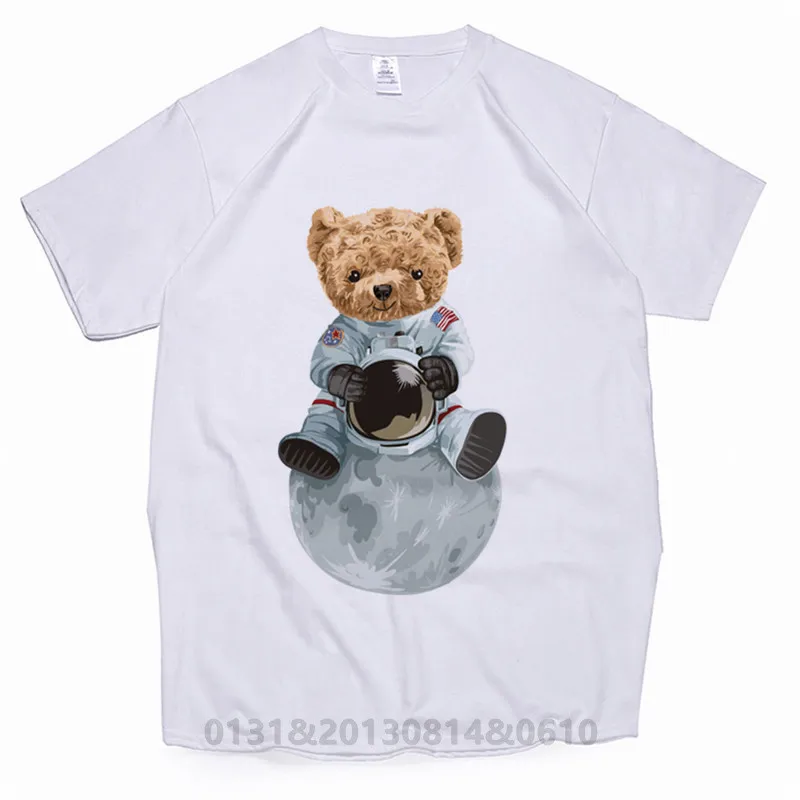 

Astronaut Bear Printed Tshirt Female Casual T Shirt Cartoon Bear Women's T-shirt Summer Short Sleeved Unisex Tops Tees Woman