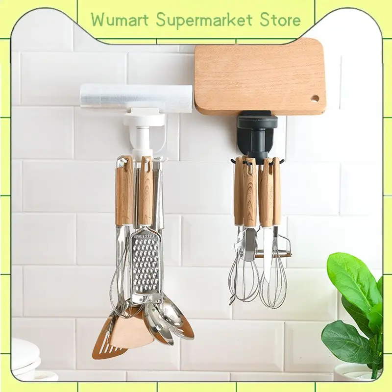 

6 Wall Mounted Kitchen Racks Punch-free Home Kitchen Accessory 360 Degrees Rotating Cabinet Hangers Utensil Storage Hook Fixture