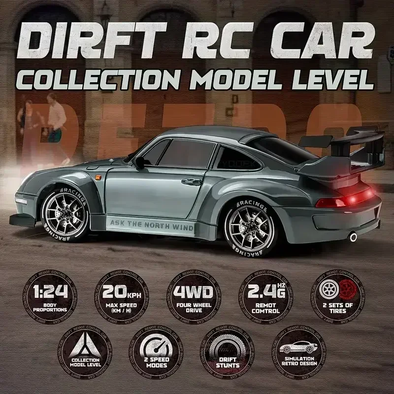 Фото 4WD RC Drift Car 1:24 2,4 ГГц, ограниченная серия - светодиодные фонари, трюковый дрифт, высокоскоростной гоночный автомобиль, игрушка для мальчика в подарок №1