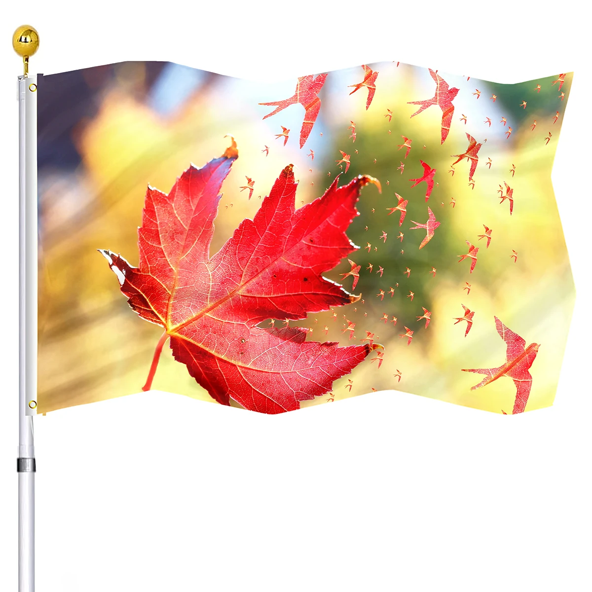 

Autumn Fallen Maple Leaves Fall Flag Seasonal Scenery House Flag Polyester Banners with Brass Grommets for Patio Outdoor Home