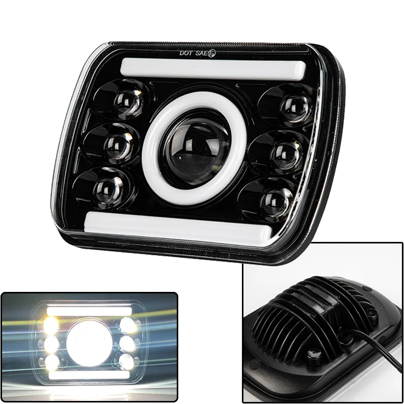 7Inch Car LED Headlight 5x7" Tractor Offroad 75W Working Light 12V For Land Rover 90/110 Defender 200 300 Tdi For Trailer Truck