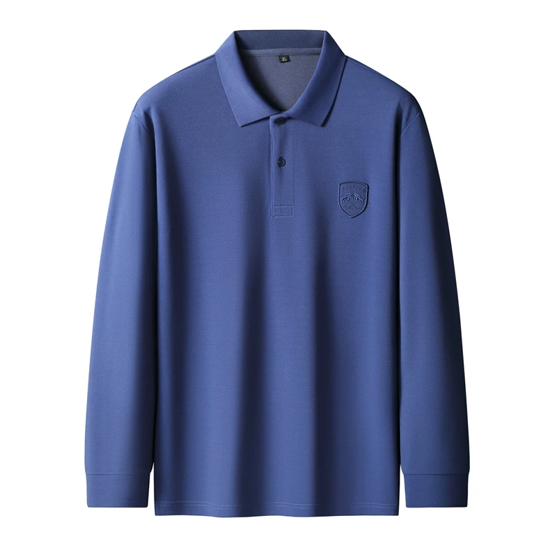 Рубашка-поло мужская с вышивкой Модный Топ длинным рукавом воротником лацканами