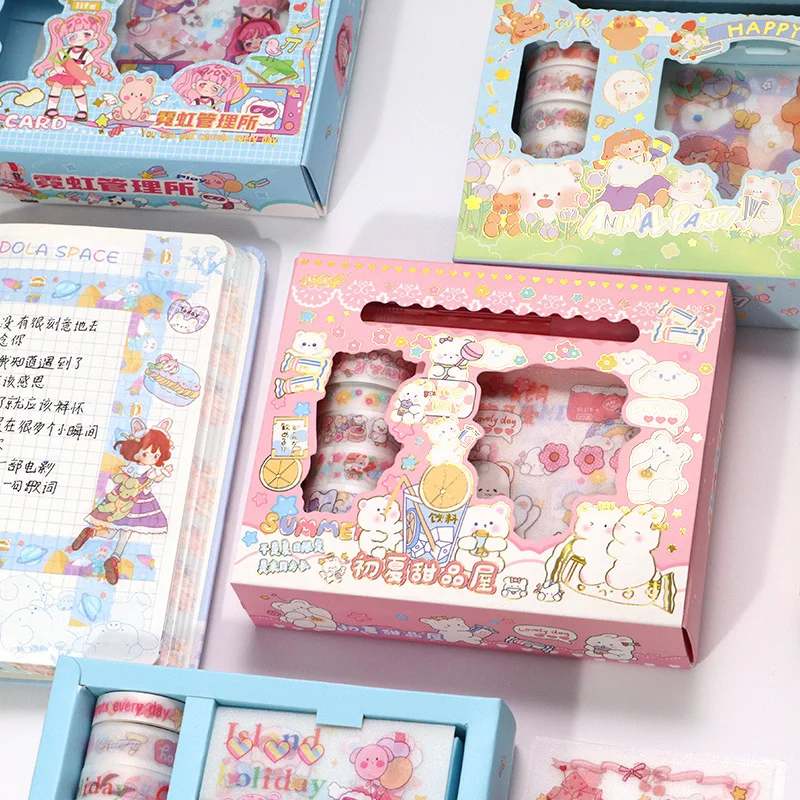 

Little Red Umbrella Pet Frosted Diary Tape Sticker Gift Box Set Paper Tape Material Sticker Scrapbooking Diy Stationery Supplies