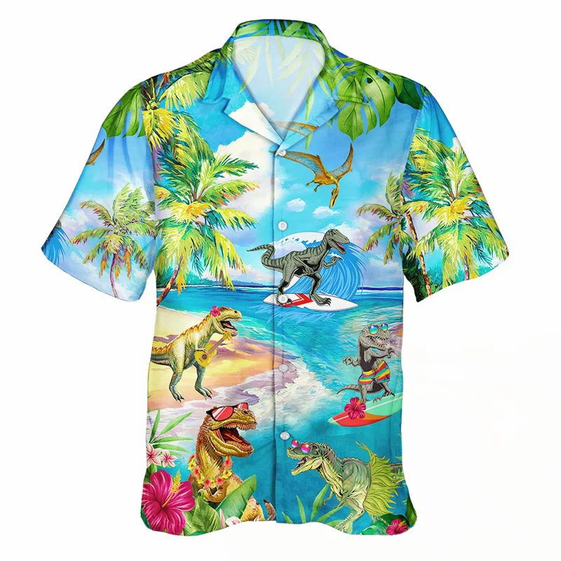 

Гавайская Мужская рубашка с рисунком уток, динозавров, 3d принтов, черепа, осьминога, летняя рубашка большого размера, уличная рубашка с короткими рукавами и пуговицами, Алоха