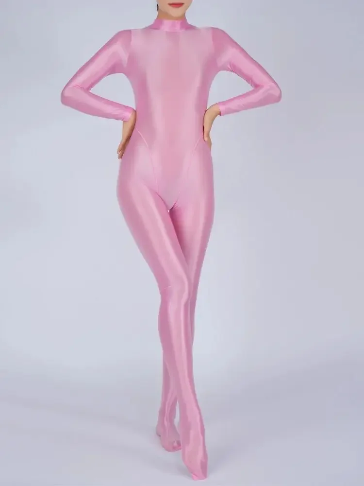 Блестящий воротник-стойка на молнии сзади комбинезон боди с высоким вырезом