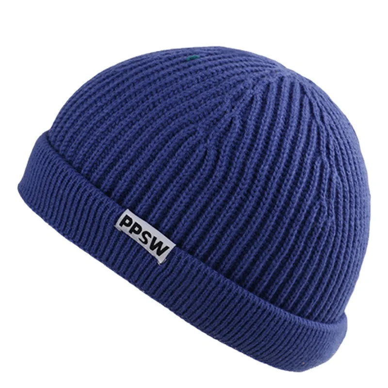 

Beanie hat man Autumn and winter dome warm short knitting wool hat for women warm Skullies Vintage melon skin hat Hip hop cap