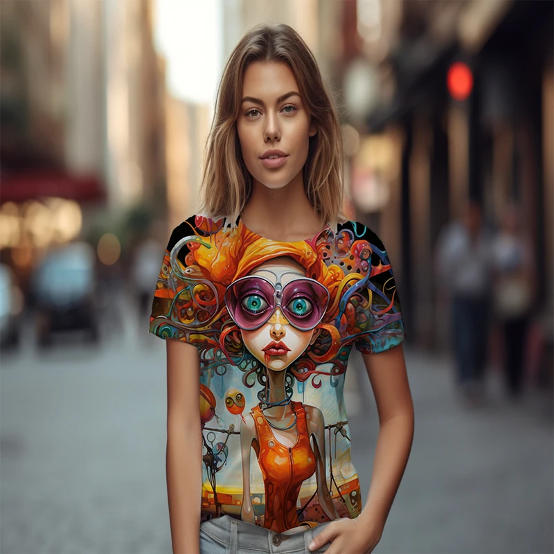

Fashion Casual Ladies Short-sleeved T-shirt Loose Comfortable T-shirt Colorful Popular 3D Printing T-shirt New Ladies T-shirt