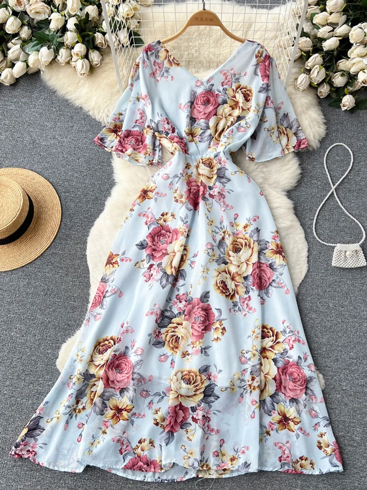 

YuooMuoo женское платье 2023 летнее модное романтичное длинное шифоновое платье с цветочным принтом элегантное женское платье в Корейском стиле