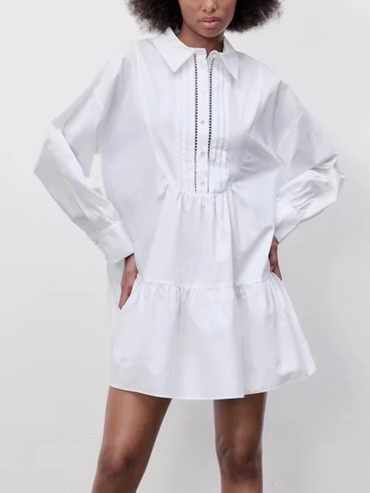 

2022 Women Spring Summer Solid Dress Loose Elegant Party Mini Dress Long Sleeve Female Causal Street Outwear Outfit