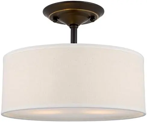 

13" 2-Light Semi-Flush Mount Ceiling Light Fixture with Off-White Fabric Drum Shade, Bronze Finish Chandelier lights Choice stor