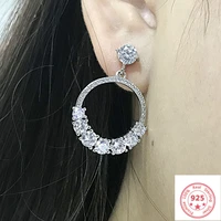 925 silver real natural zircon studs earrings gemstone aros mujer oreja orecchini bizuteria luxury women drop garnet earrings