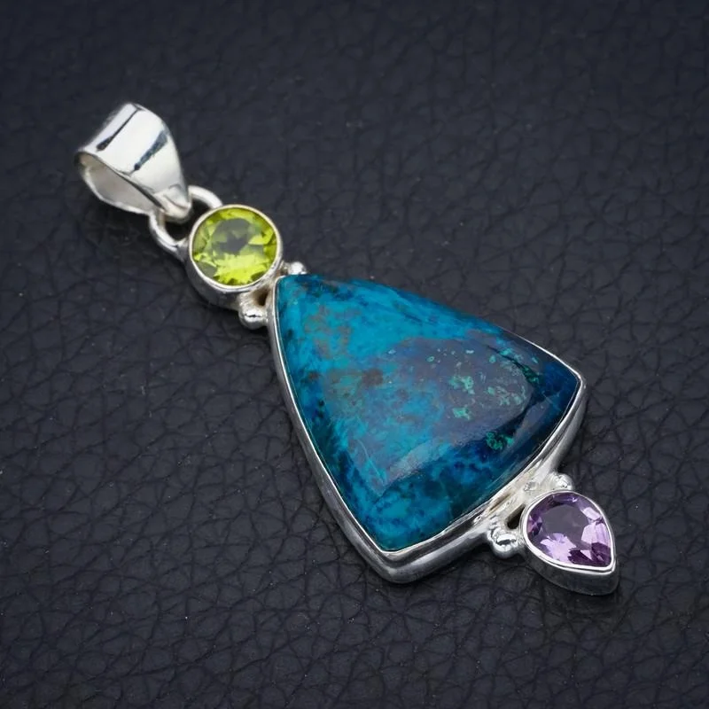 

StarGems хризоколла, аметист и Перидот, искусственная серебряная подвеска 2 "F4867