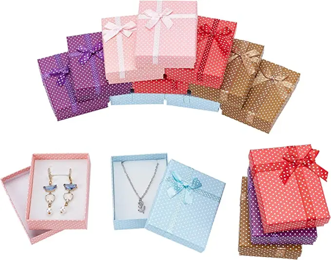 Christmas Gifts Boxes With Sponge Pad And Ribbon Bowknot For Jewelry Rings Necklaces Brace