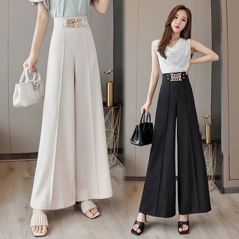 Брюки женские прямые свободные с завышенной талией приталенные удобные летние