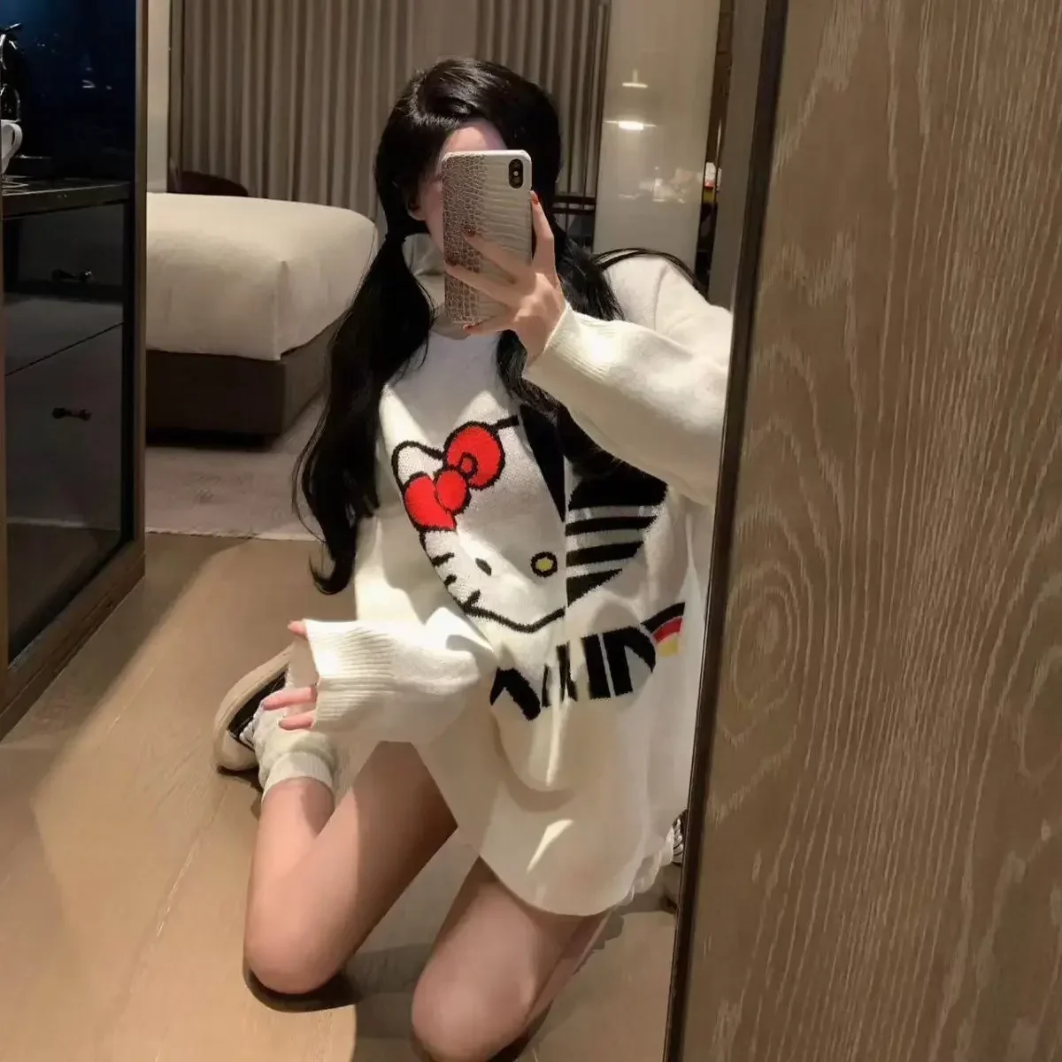 Свитер hellokitty Kawaii осенне-зимний утолщенный свитер для девочек милый топ с героями