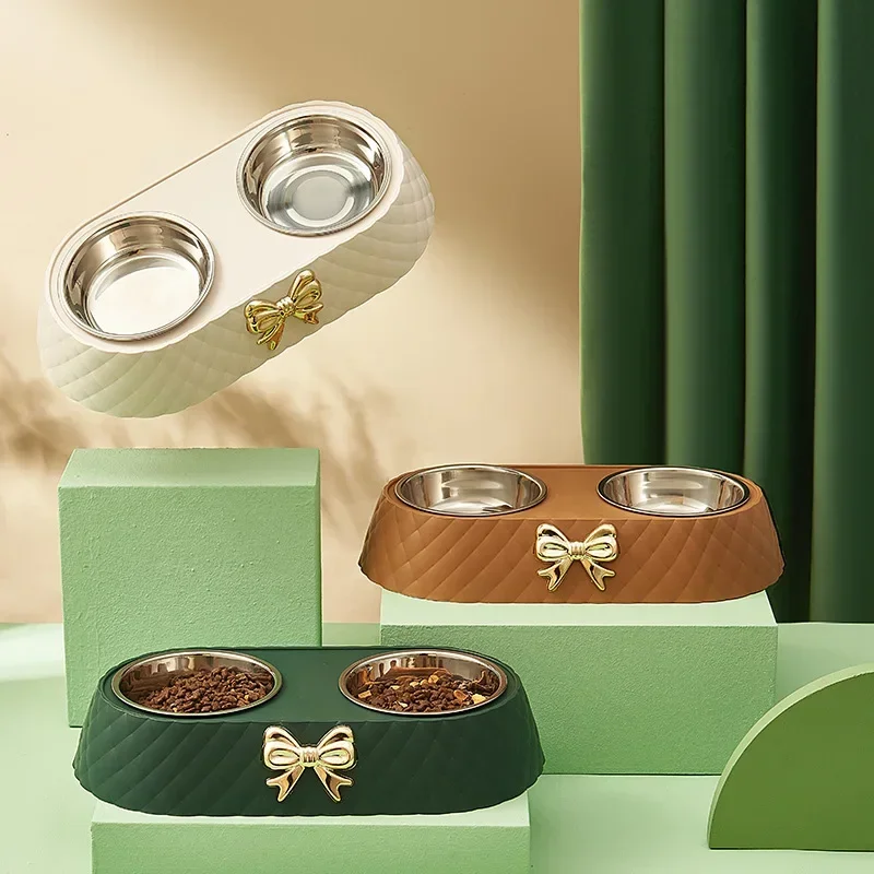 

Pet Dog Cat Double Bowl Removable Anti Slip Accessories Durable Simple to Clean for Small Dogs Puppy Convenient pet Bowl