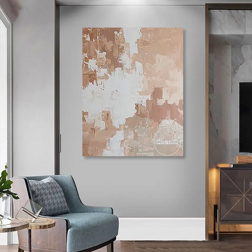 

Free Shipping Contemporary Hand-painted High Quality White Brown Abstract Paintings On Canvas Large Home Decoration Unframed
