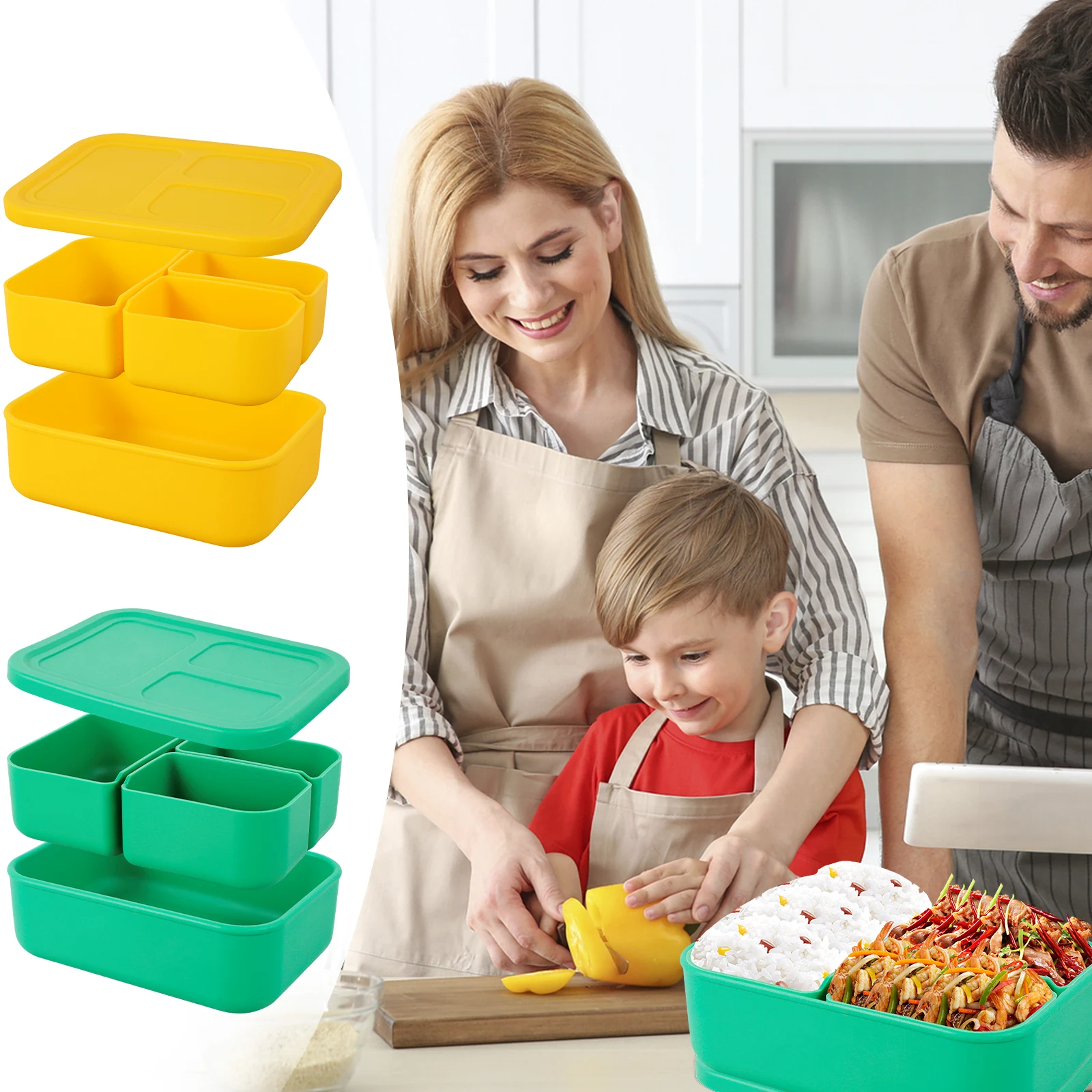 

Портативный Силиконовый Ланч-бокс с 3 съемными отделениями