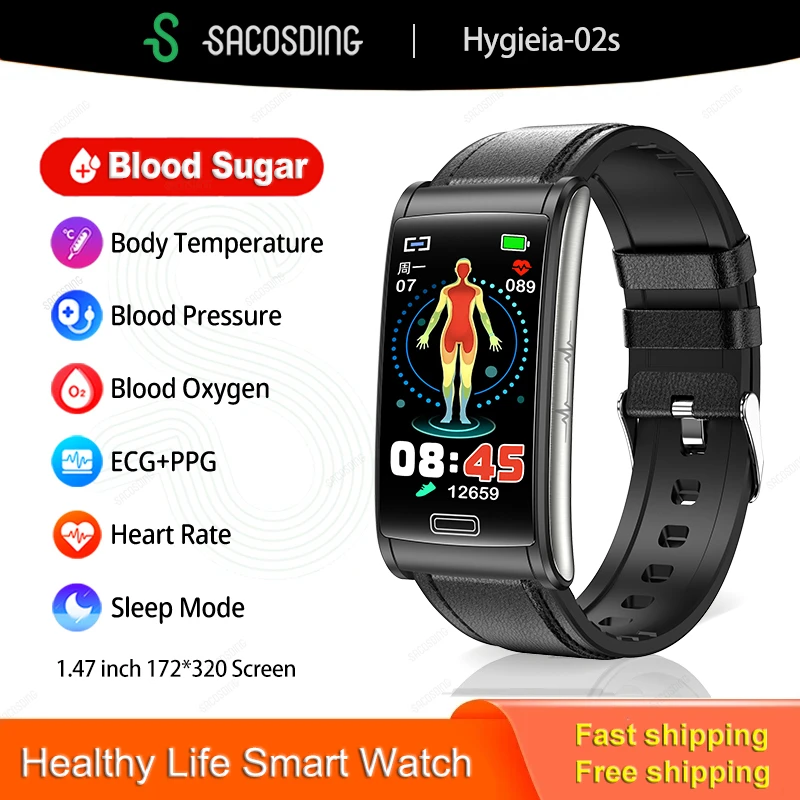 

SACOSDING Blood Glucose Health Smart Watch Men ECG+PPG Blood Pressure Body Temperature Heart Rate Sport Fitness Smartwatch Women