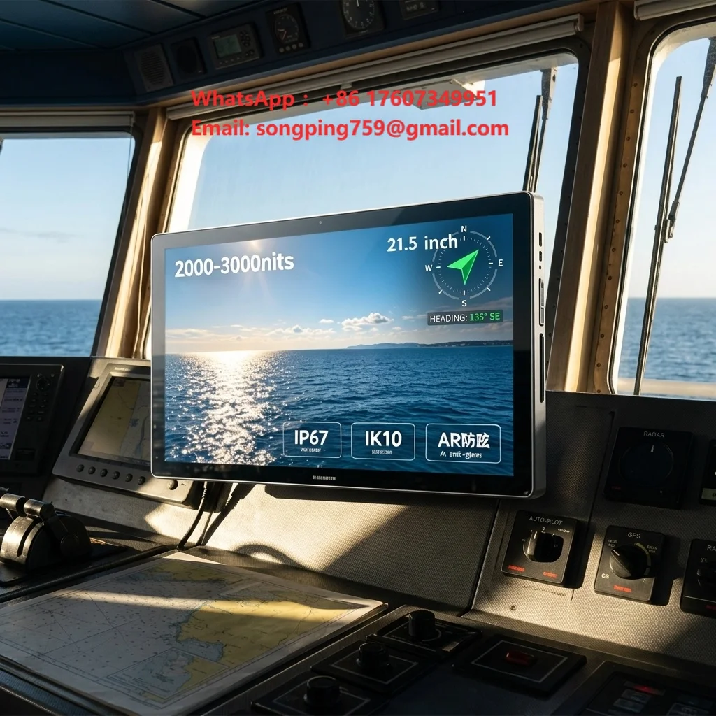 Фото 21,5-дюймовый HD морской сенсорный монитор IP67, водонепроницаемый, 2500 нит, читаемый при солнечном свете, промышленный ЖК-дисплей USB для лодок, яхт, судов №1