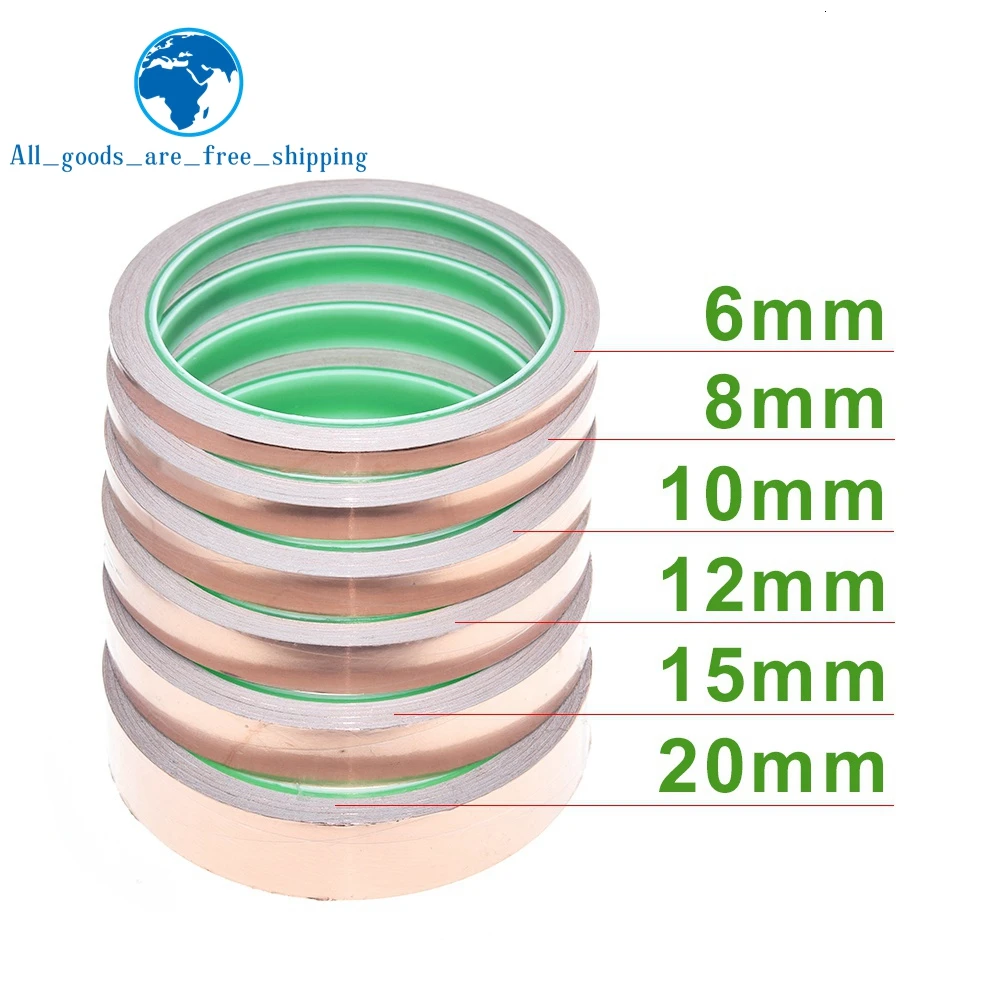 10m 6-20mm Adhesive Tape Foil Tape Adhesive Conductive Copper Shield Eliminate EMI Anti-static Single-sided Repair Tape