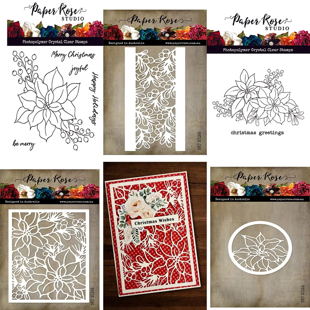 

2023 New Christmas Poinsettia Coverplate Series Metal Cutting Die & Stamps Scrapbook Diary Decoration Stencil Embossing Template