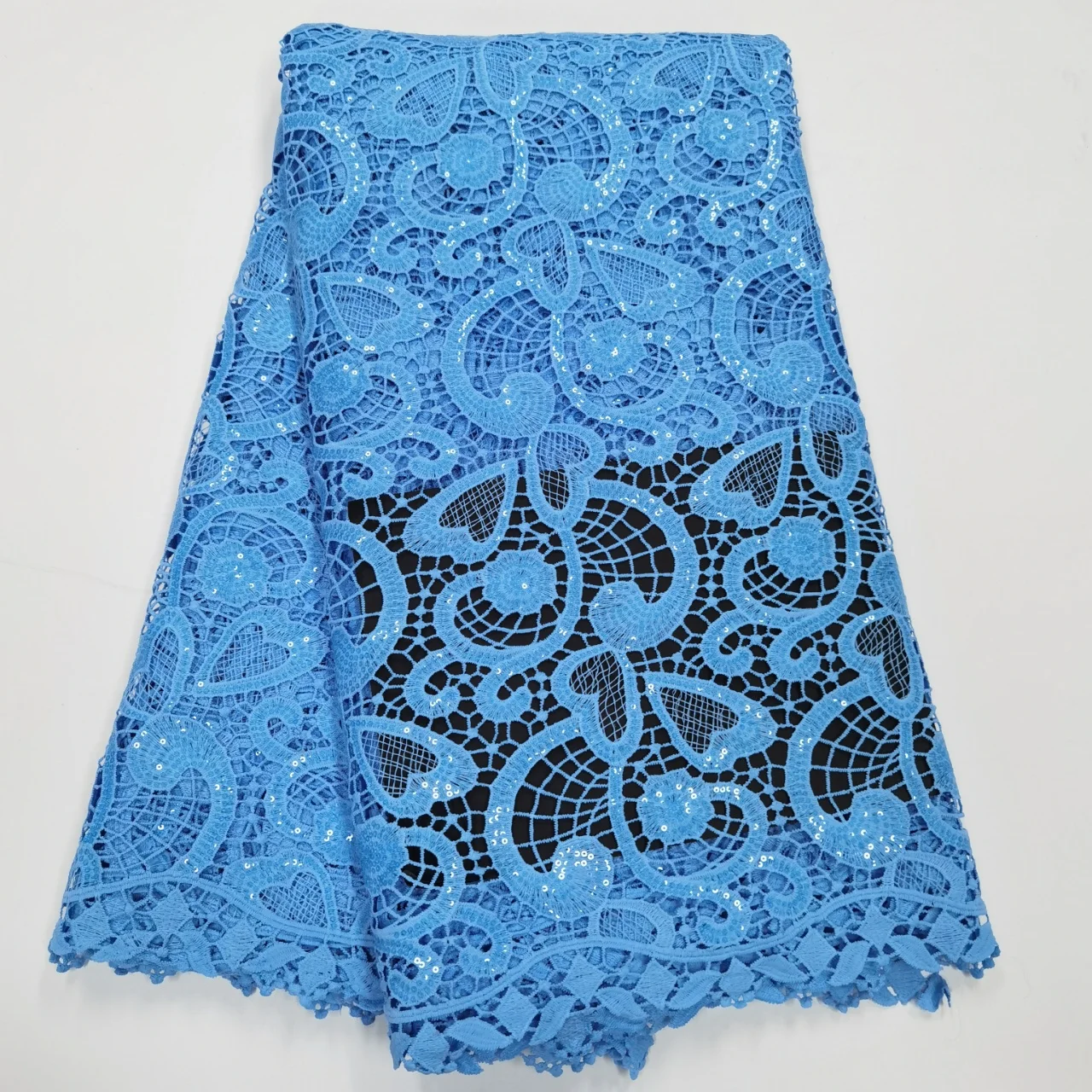 

BLUE African Guipure Lace Fabric 2022 High Quality Lace Nigerian Cord Lace Fabrics With Stones For Wedding Sewing QXK1-4