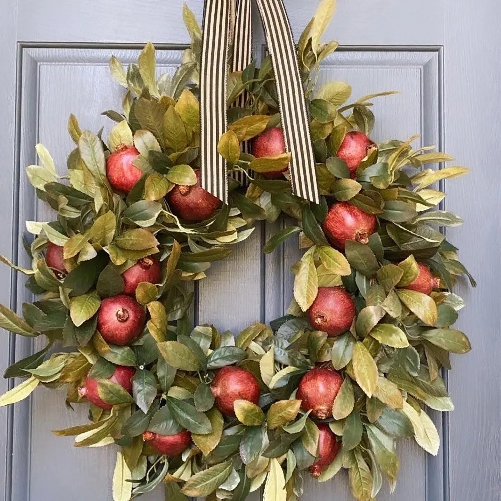 

1Pc Thanksgiving Day Fall Wreath Front Door Pomegranate Rustic Artificial Garlands Indoor Front Porch Hanging Wreath
