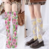tulip flower printing cartoon anime printing stockings female medium tube summer personality street cute student jk socks